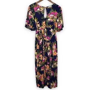 Luxxel Multicolor Tropical Floral Short Sleeve Open‎ Skirt Romper Size Small